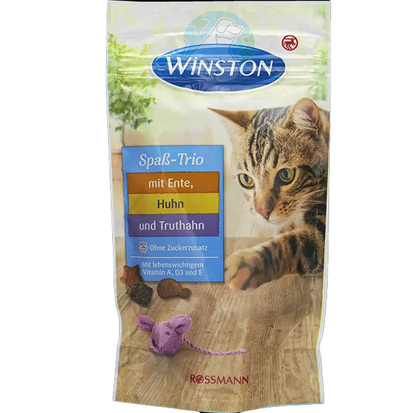 تشویقی خشک گربه طعم اردک مرغ و بوقلمون 50گرمی Winston